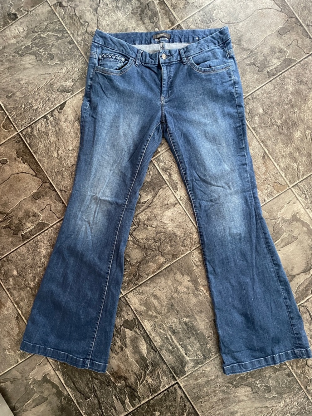 ESPRIT Flared Mid-Rise Cotton Braided Detailing Y2K Urban Indie Boho Jeans